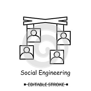 Social engineering icon. Psychological hacker attack line vector illustration