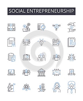 Social entrepreneurship line icons collection. Victory, Achievement, Success, Conquest, Accomplishment, Triumph, Glory