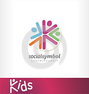 Social events logo concept. Kids network logo. Society rallies of similar interests sign symbol or icon. Social community meeting
