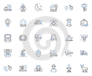 Social gatherings line icons collection. Parties, Gatherings, Festivals, Reunions, Celebrations, Assemblies, Get