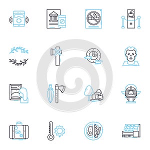 Social gatherings linear icons set. Festivities, Soirees, Gatherings, Parties, Celebrations, Reunions, Mixers line