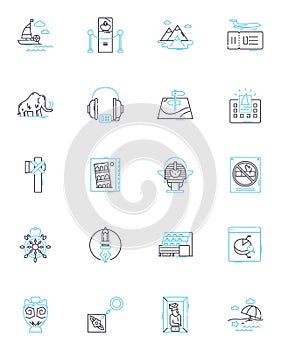 Social gatherings linear icons set. Festivities, Soirees, Gatherings, Parties, Celebrations, Reunions, Mixers line
