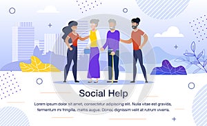 Social Help for Aged People Flat Vector Banner