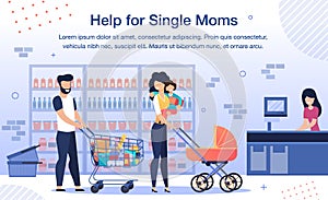 Social Help for Single Mother Flat Vector Poster