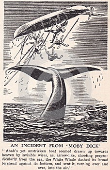 Vintage illustratin of An Incident from `Moby Dick` Ahab and the Whale.