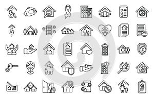 Social housing icons set outline vector. Home work