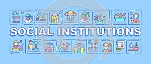 Social institutions word concepts blue banner