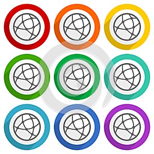 Social, internet, communication, global technology vector icons, set of colorful flat design buttons for webdesign and mobile