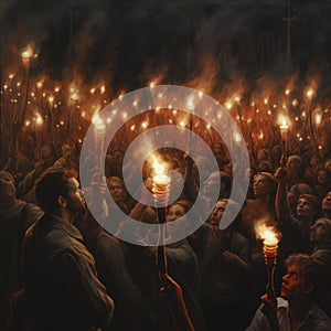 social issue concept torch and group people