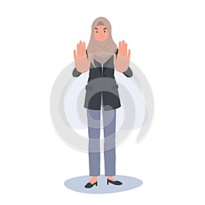 Social Justice Representation concept. Stop Hand Gesture by Muslim Woman in Hijab
