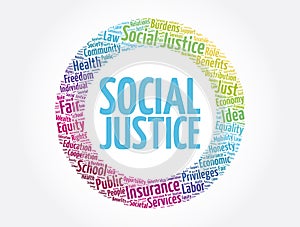 Social Justice word cloud, law concept background