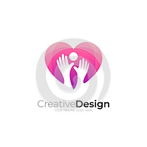 Social logo, love care design and hand logos, charity icons
