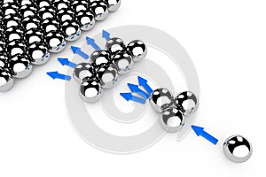Social Marketing Concept. Chrome spheres with Arrows. 3d Rendering