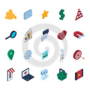 Social Marketing Sign 3d Icon Set Isometric View. Vector