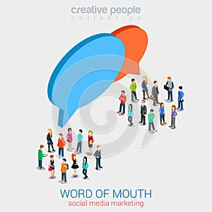 Social marketing word of mouth gossip flat 3d web isometric