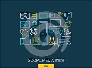 Social media abstract background, integrated thin line symbols.