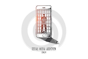 Social media addiction concept. Hand drawn isolated vector.