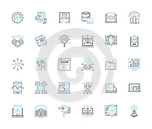 Social media analysis linear icons set. Engagement, Metrics, Sentiment, Virality, Insights, Monitoring, Reputation line