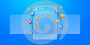 social media app interface post and emoji reaction illustration