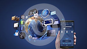 Social media application, using mobile, smart phone, infotainment system, network. connect internet, social media service. future