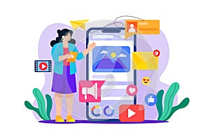 Social Media Assistant Illustration concept on white background