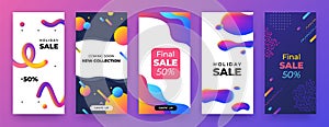 Social media banner. Mobile discount coupon, story sale page template, abstract promo app layout. Vector landing