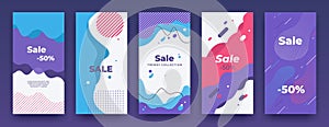 Social media banner. Story sale swipe up template, sale price vertical poster pack, mobile app promo. Vector landing photo