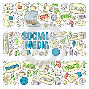 Social media, business, management vector icons. Internet marketing, communications.