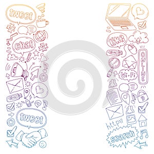 Social media, business, management vector icons. Internet marketing, communications.