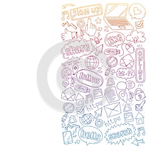 Social media, business, management vector icons. Internet marketing, communications.