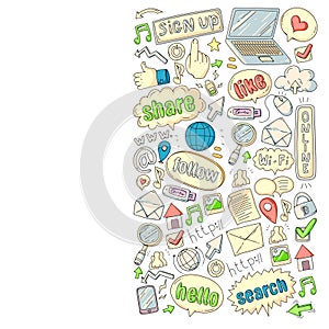 Social media, business, management vector icons. Internet marketing, communications.