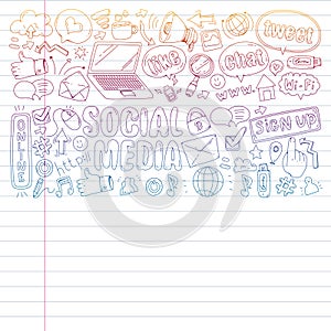 Social media, business, management vector icons. Internet marketing, communications.