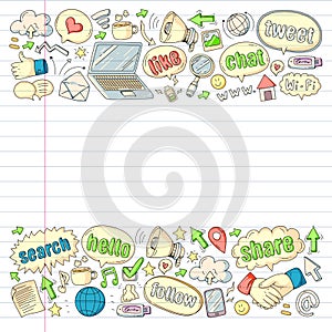 Social media, business, management vector icons. Internet marketing, communications.