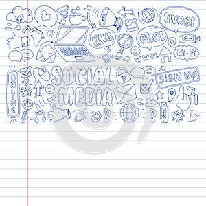 Social media, business, management vector icons. Internet marketing, communications.