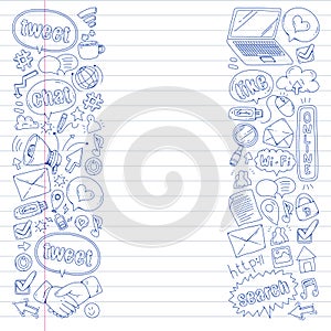 Social media, business, management vector icons. Internet marketing, communications.