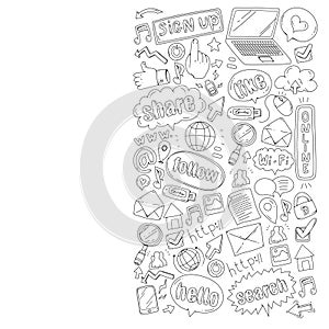 Social media, business, management vector icons. Internet marketing, communications.