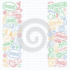 Social media, business, management vector icons. Internet marketing, communications.