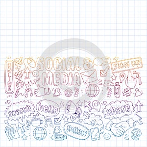 Social media, business, management vector icons. Internet marketing, communications.