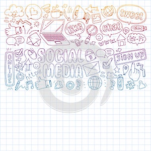 Social media, business, management vector icons. Internet marketing, communications.