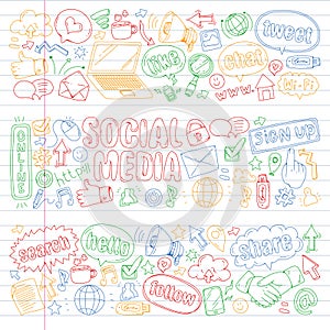 Social media, business, management vector icons. Internet marketing, communications.