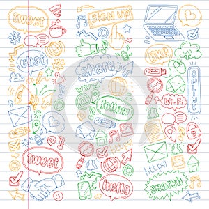 Social media, business, management vector icons. Internet marketing, communications.