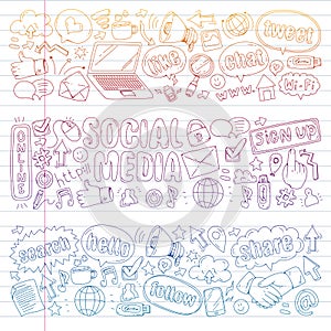 Social media, business, management vector icons. Internet marketing, communications.