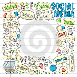 Social media, business, management vector icons. Internet marketing, communications.