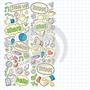 Social media, business, management vector icons. Internet marketing, communications.