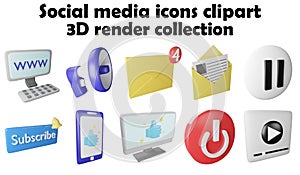 Social media clipart element ,3D render social media concept isolated on white background