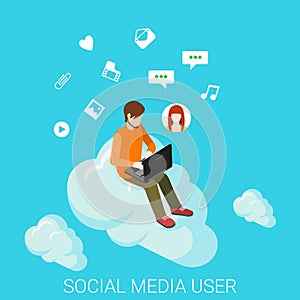 Social media cloud chat flat vector technology infographics