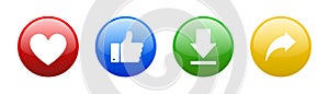 Social media colored button collection. Isolated vector illustration. Networking circle butttons. Web buttons collection