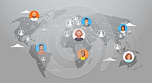 Social Media Communication World Map Concept Internet Network Connection People