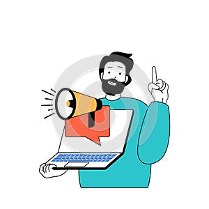 Social media concept with cartoon people in flat design for web. Vector illustration