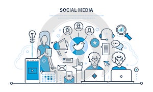 Social media concept. Communications, maintenance and support, information exchange, technology.